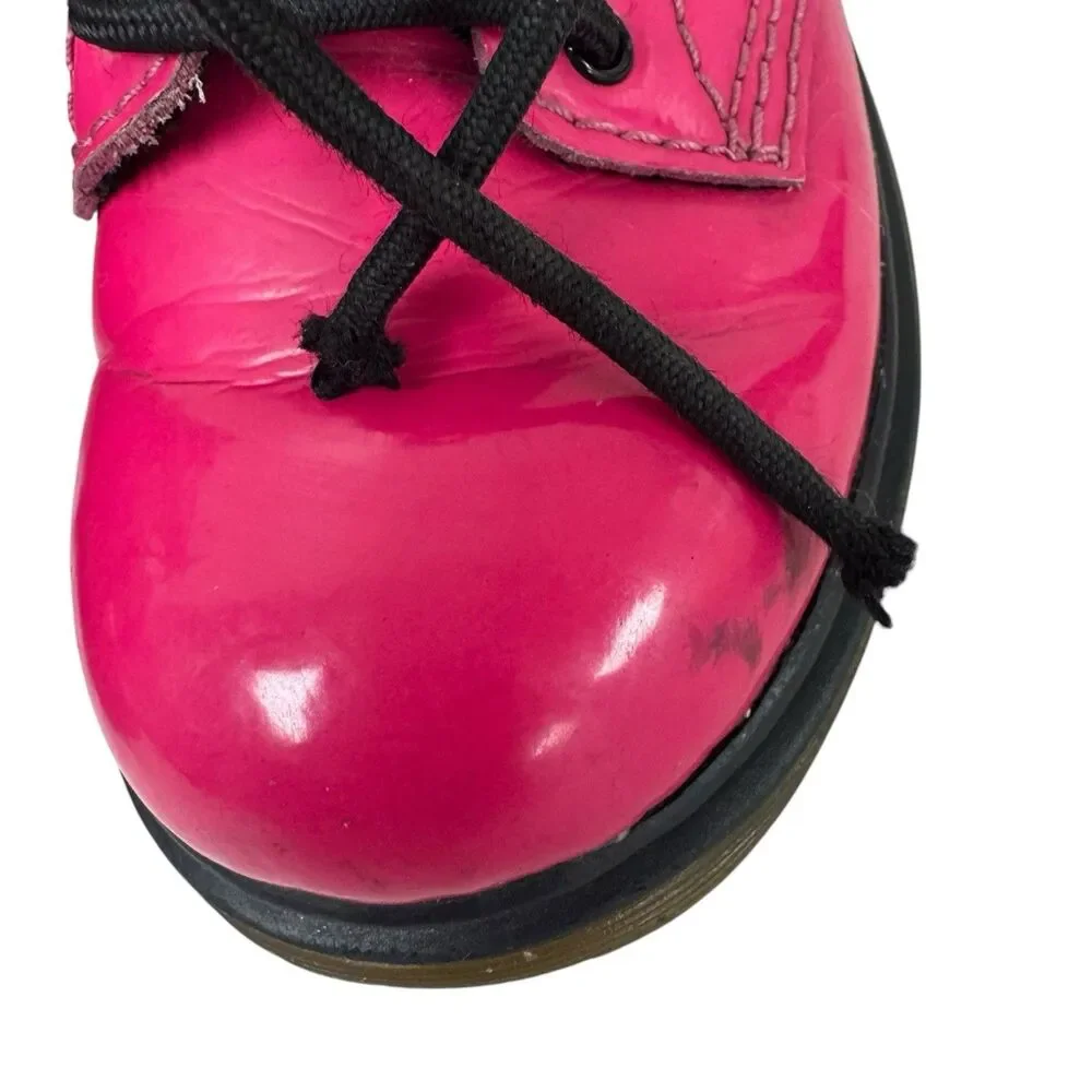Dr. Martens Baby Girl Size 8 Hot Pink  Patent Leather Lace Up Combat Boots 1460T